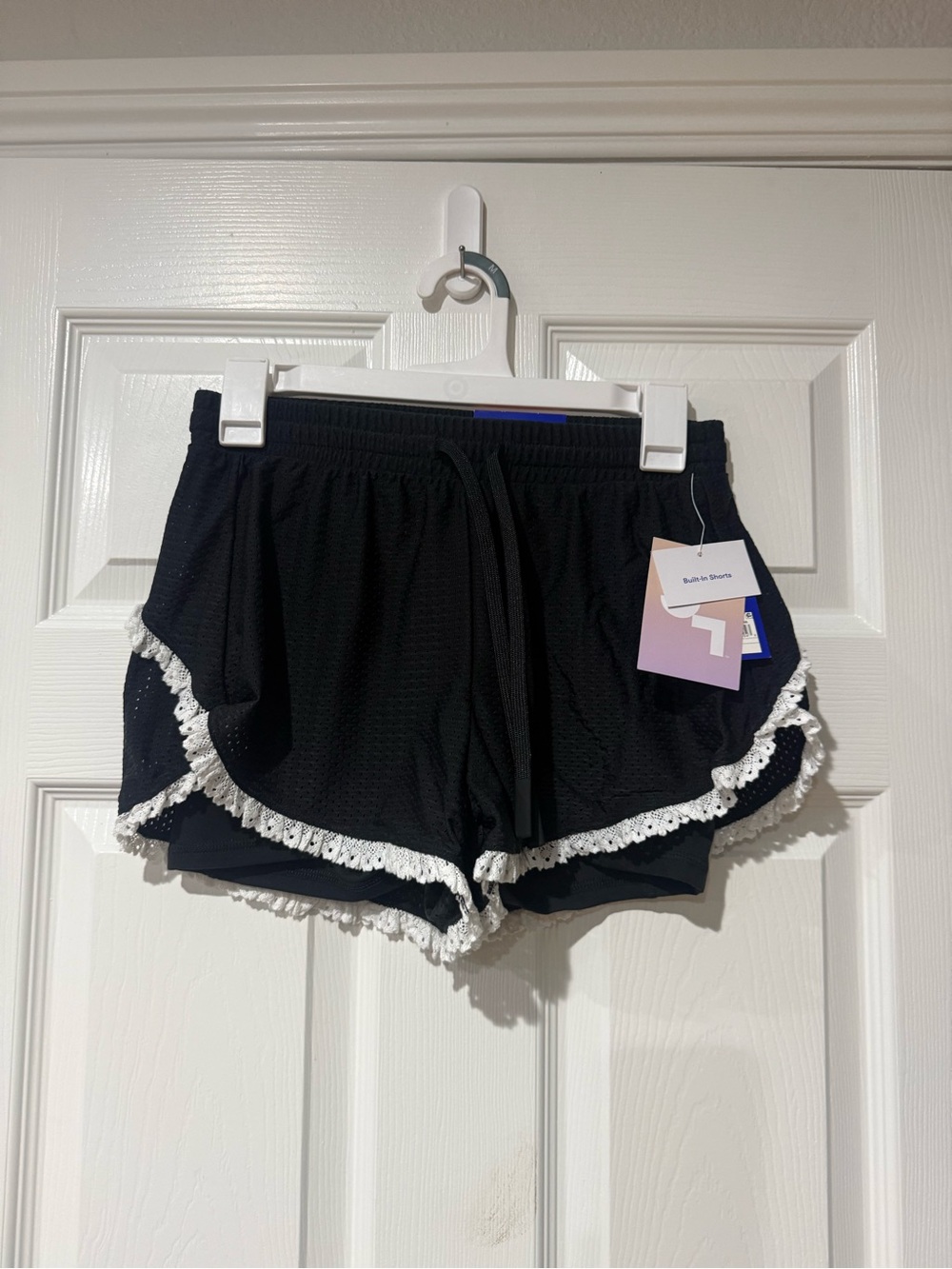 Black Lace-Trim athletic Shorts - Women size XS